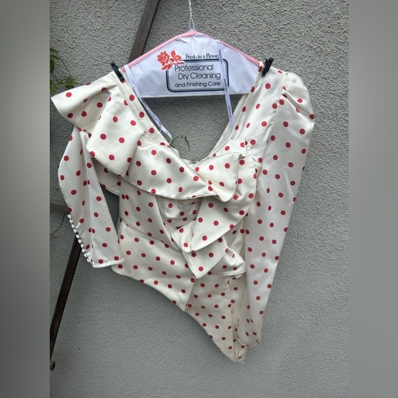 ❌SOLD❌Self-Portrait Asymmetric Polka Dot Frill Top One Shoulder Puff Sleeve - Picture 4 of 11
